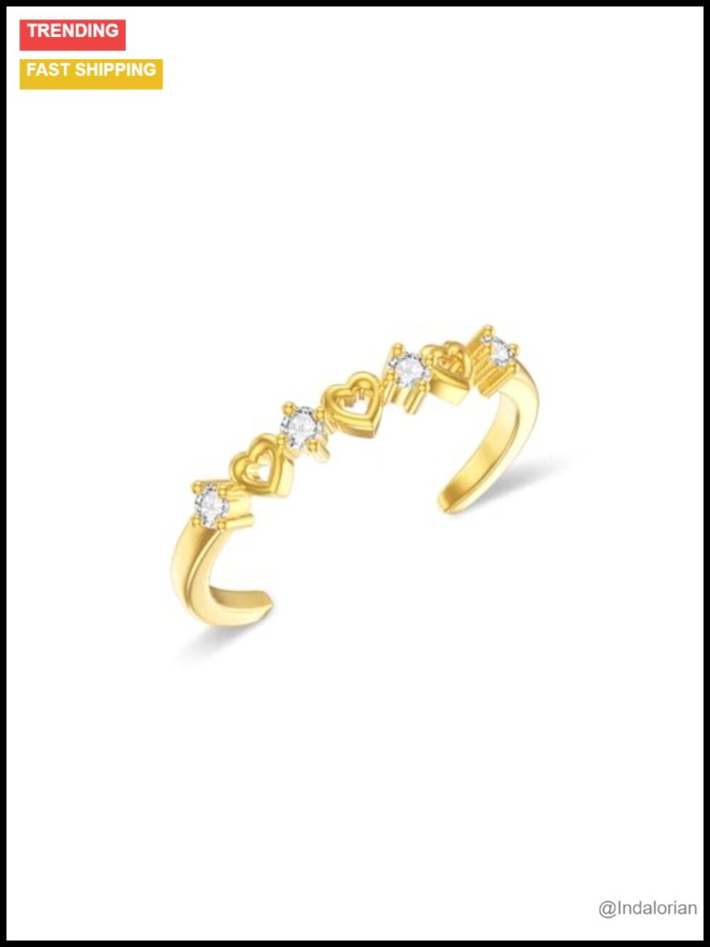 10K Yellow Gold Adjustable Open Toe Ring CZ Leaf Moonstone Women's Toe Jewelry